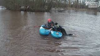 White Water Kayak Rescue - assisting a tired/exhausted paddler back in / sling to pull on