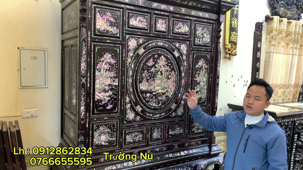 tủ thờ gỗ cẩm lai khảm ốc đỏ , giường phương lười , tủ bầy đồ , trường kỷ khảm ốc .