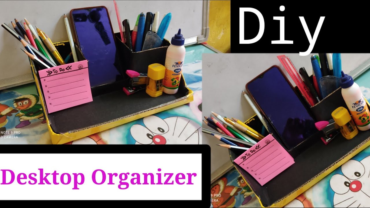 Diy Desktop organizer | how to make DESKTOP ORGANIZER WITH CARDBOARD ...