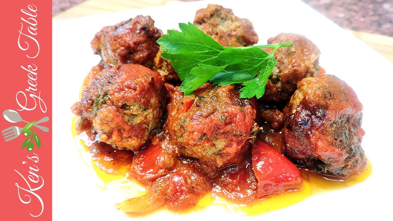 Baked Greek Meatballs & Peppers   Keftedes Sto Fourno