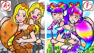 [🐾paper dolls🐾] Poor Rapunzel Mermaid vs Rich Student and Bad Teacher Talent | Rapunzel Family 놀이 종이