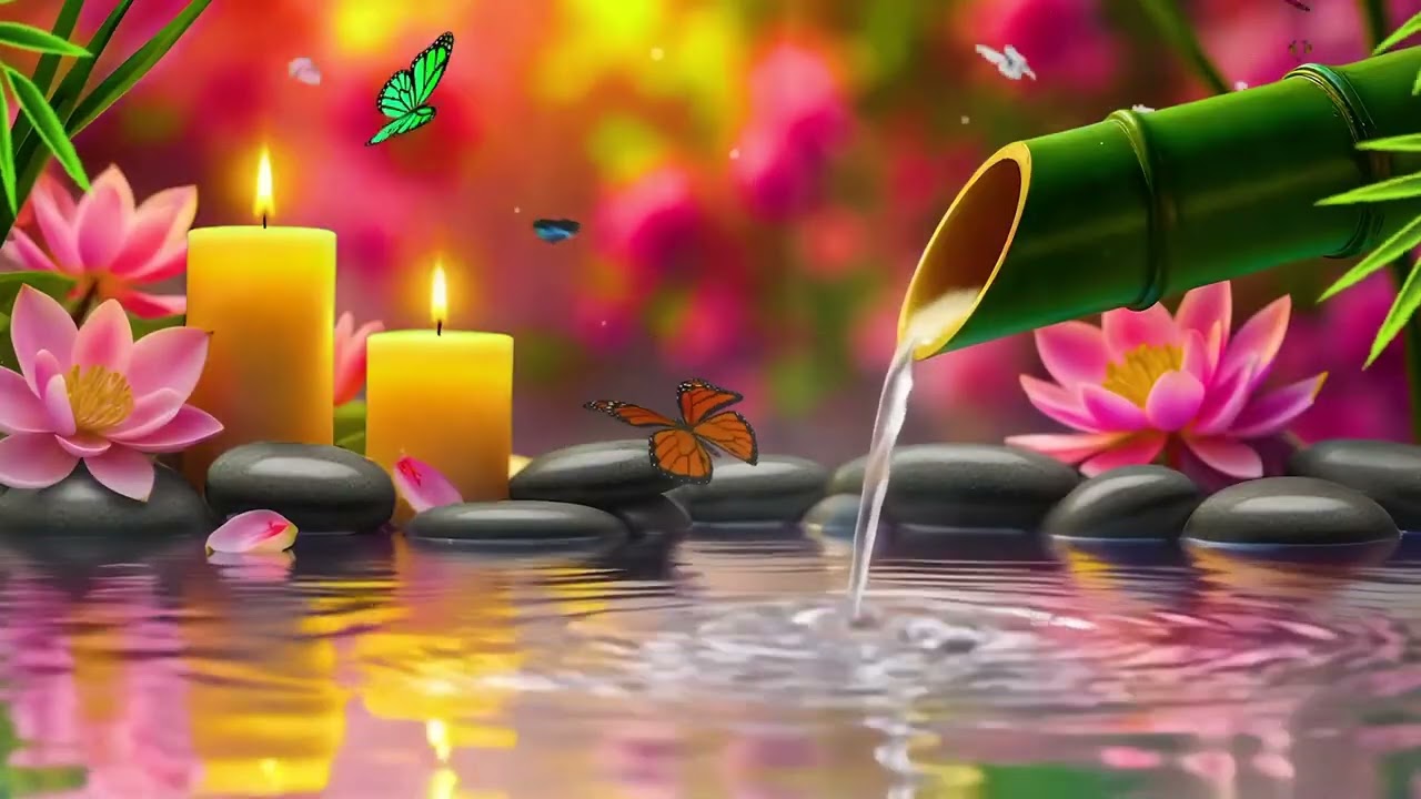 Deep Sleeping Piano Music – Relaxing Nature View, Water Fountain, Bamboo Sounds and Meditation Music