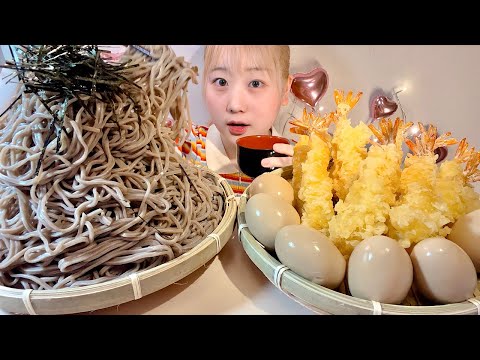 ASMR 海老天とお蕎麦 Fried Shrimp Noodles Named Soba【日本語字幕】【咀嚼音/ Mukbang/ Eating Sounds】