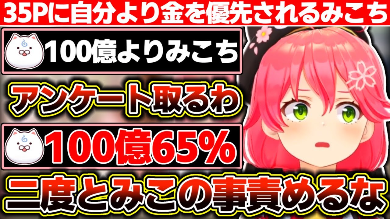 『100億よりみこち』という言葉を信じてアンケート取ってみた結果、6割以上の35Pに金を優先されるさくらみこ【ホロライブ/さくらみこ】