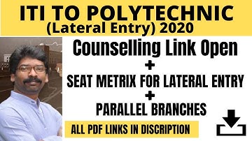 Jharkhand Polytechnic Lateral Entry 2020 Counselling Link open I Seat Matrix I Parallel Branches
