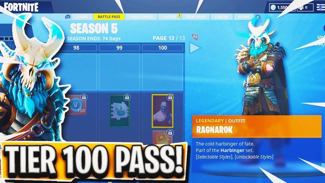 New "RAGNAROK" TIER 100 Gameplay​! (RAGNAROK CHALLENGES)  Fortnite Season 5 MAX BATTLE PASS SHOWCASE