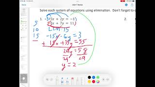 7.4 Solve Systems by Elimination Day 2 Notes Video