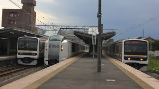 E259系横クラNe018編成［#特急しおさい5号銚子行 ］旭駅2番線ホームから発車