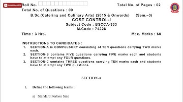 BSC 3RD SEM CCA COST CONTROL 1ST NOV 2019 | PTU