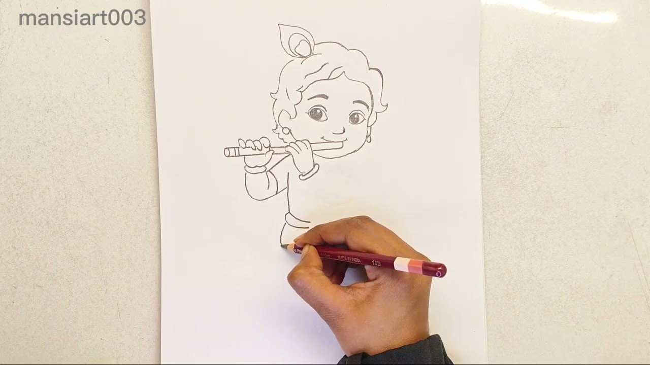 Cute Krishna Drawing Easy | Step by Step Krishna Sketch