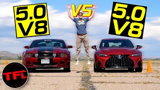 This Clash of the V8s is INCREDIBLY Close: Lexus IS 500 vs. Ford Mustang Drag Race!
