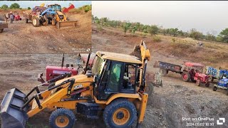 3dx jcb machine loading mud in trolley || and loading powertrac 439 || #jcb #jcbvideo #tractor