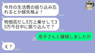 【LINE】夫と離婚した翌月にブチギレて連絡してくる元義母「生活費の振り込み早く！今月から5万あげて35万にしなきゃ離婚させる！」→真実を伝えたら元義母が顔面蒼白にwww