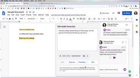 Reusable Voice Comments in Google Docs/Sheets/Slides & Google Classroom with Mote