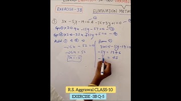 Q-5 EX-3B RS Aggarwal CLASS10 Linear Equation in Two Variable #eliminationmethod