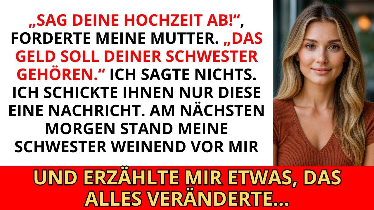 „Sag deine Hochzeit ab!“, sagte meine Mutter. „Das Geld geht an deine Schwester!“