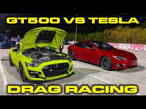 GT500 vs TESLA * Ford Mustang Shelby GT500 vs Tesla Model S Performance Drag Racing 1/4 Mile
