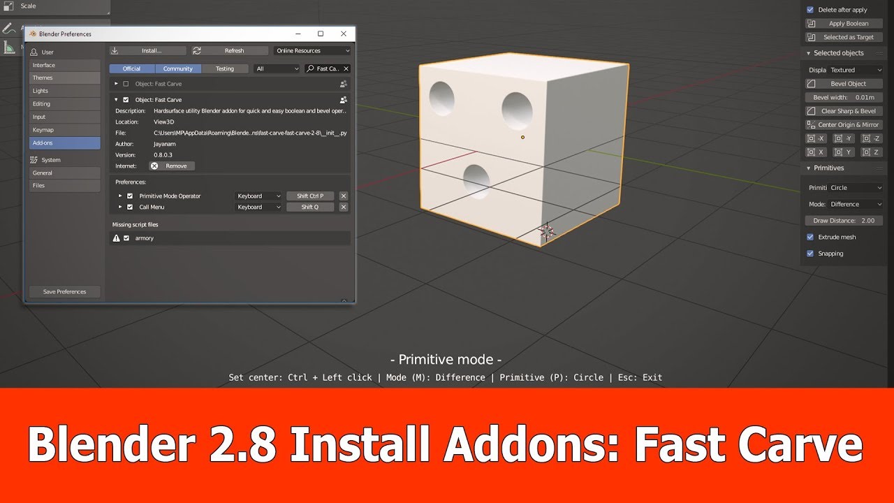 Blender 2.8 Install Addons : Carve - YouTube