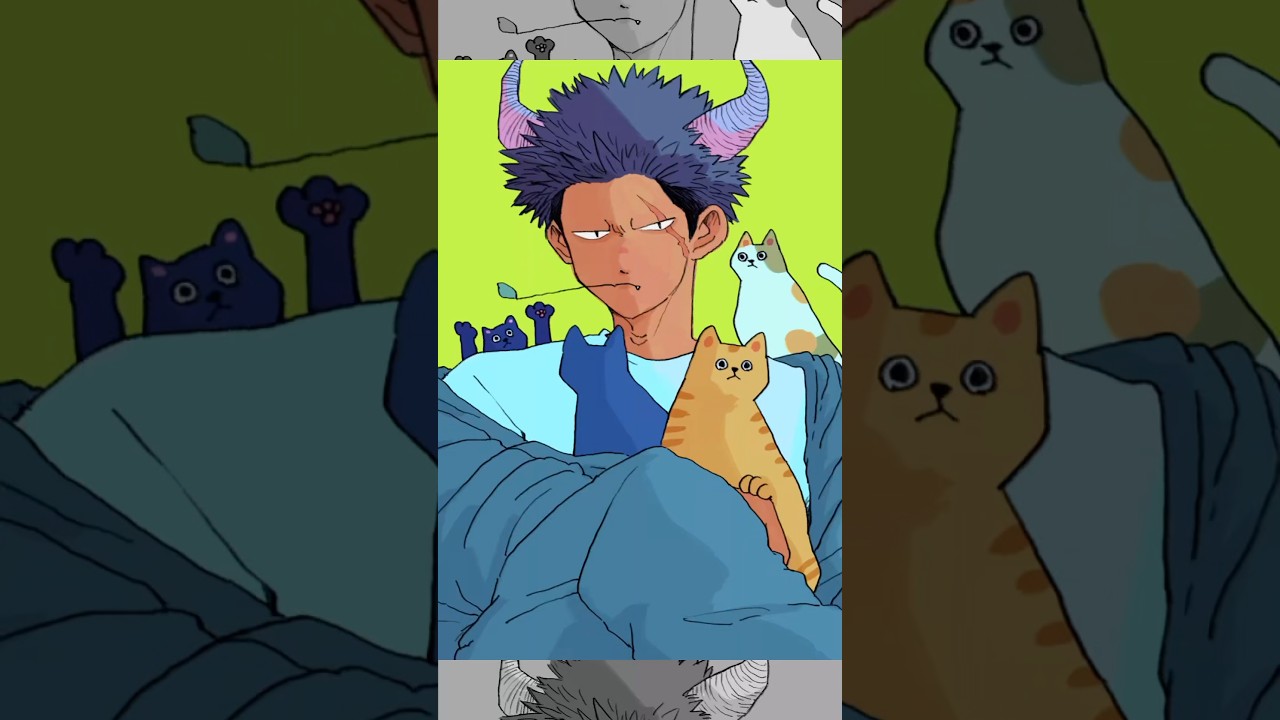 猫に囲まれる青鬼くん🐈【イラストメイキング/drawing】
