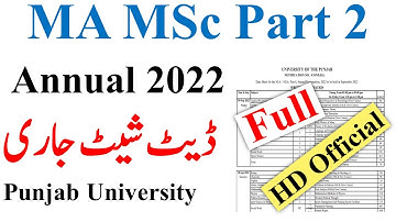 MA MSc Part 2 Official HD Date Sheet Annual 2022 Punjab University | MA MSc Part 2 Date Sheet PU