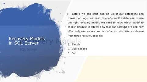 Recovery Models - SQL Server