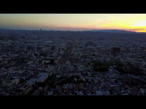 大阪美しい夕日をドローンで空撮