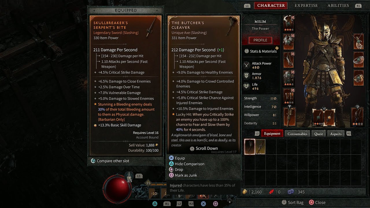 Diablo 4 Unique Dropped The Butchers Cleaver Full Barbarian build guide