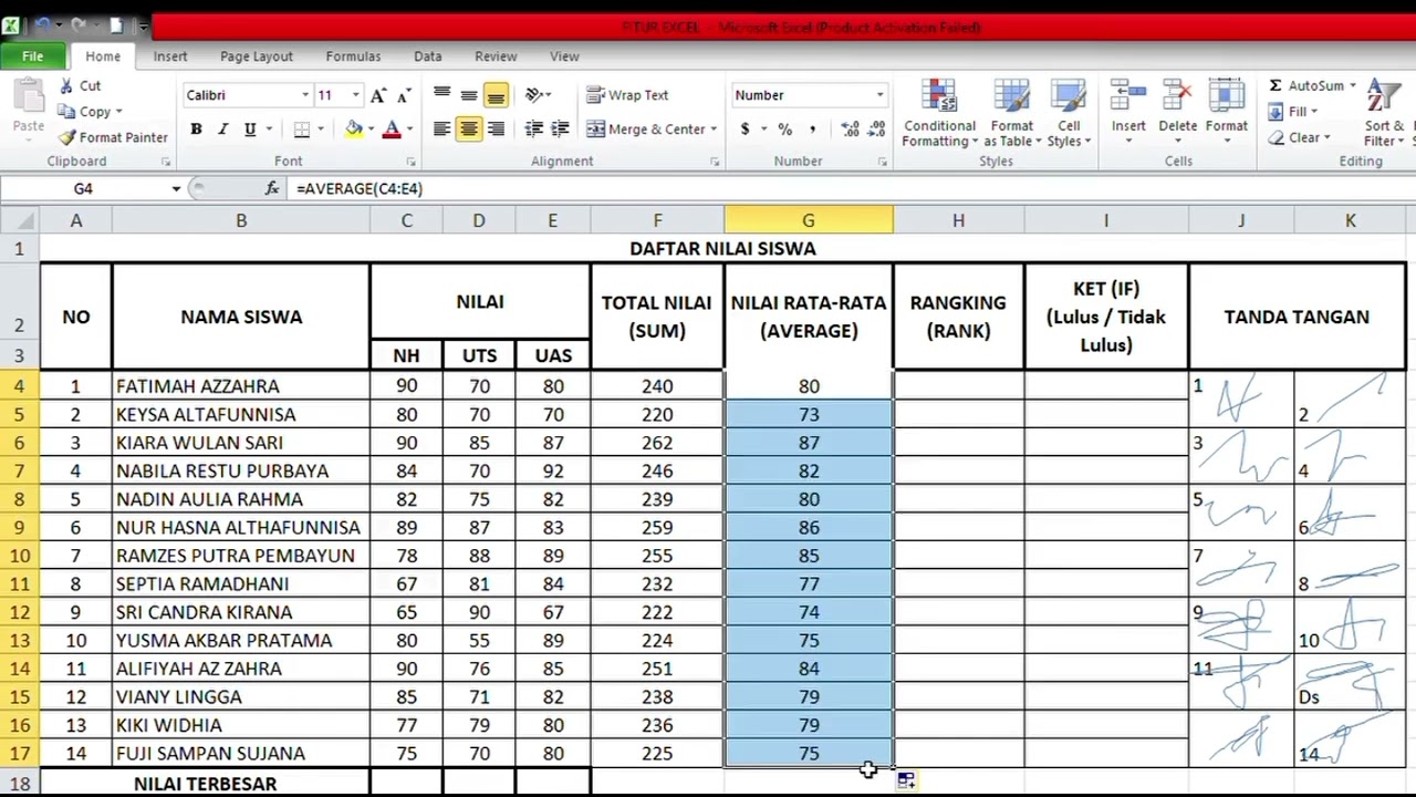 TUTORIAL RUMUS" EXCEL (SUM, AVERAGE, RANK, IF, MAX, MIN, COUNT) 