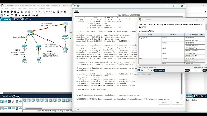 SRWE 15.6.1 Packet Tracer - Configure IPv4 and IPv6 Static and Default Routes