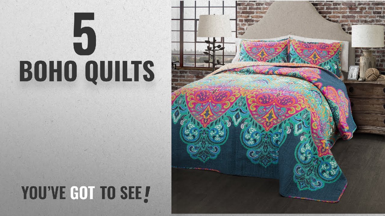 Top 10 Boho Quilts 2018 Lush Decor 3 Piece Chic Quilt Set Top 10 Boho Quilts 2018 Lush Decor 3 Piece Chic Quilt Set Full Queen Turquoise Navy