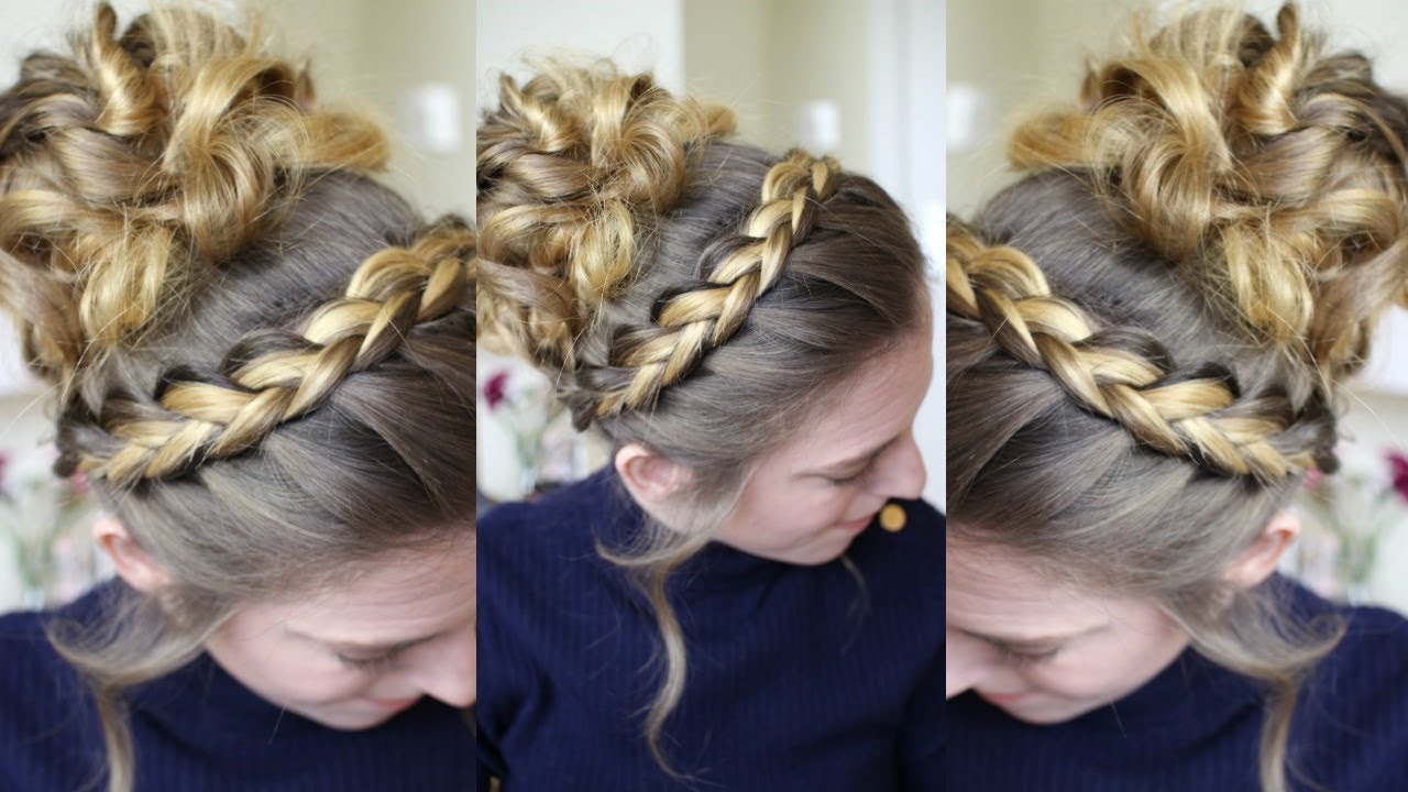 Messy Braided Bun style, Curly Bun Updo