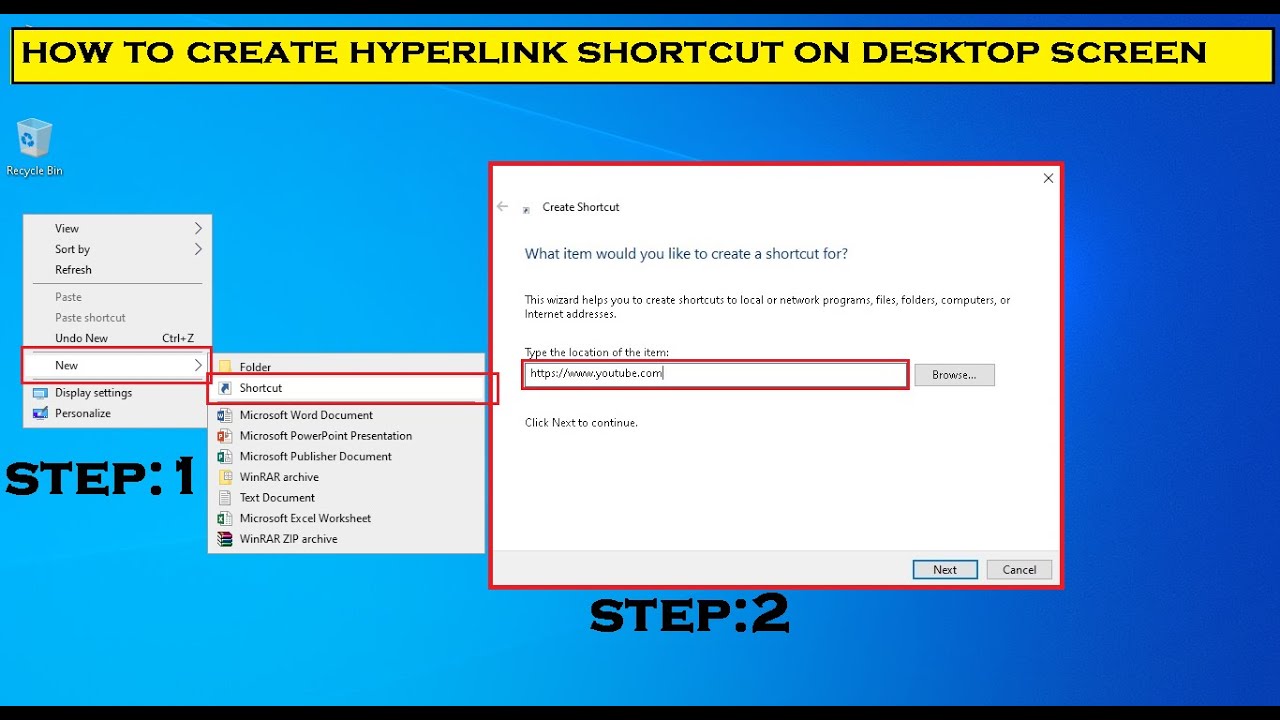 create shortcut for url on desktop