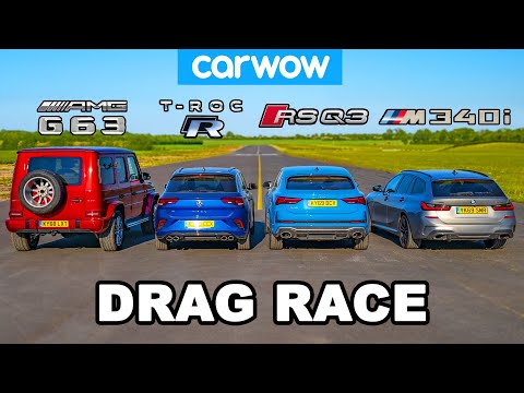 BMW M340i vs AMG G63 v Audi RSQ3 vs VW T-Roc R: DRAG RACE