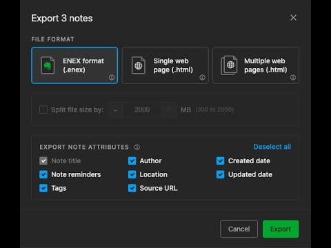 Export notes as ENEX or HTML files in Evernote