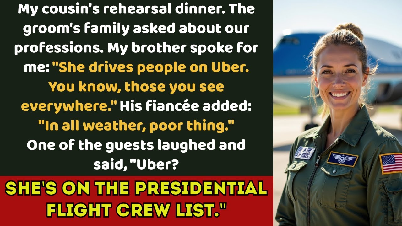 'She drives Uber,' my brother announced. Then a colonel's wife said: 'She flies Air Force One.'