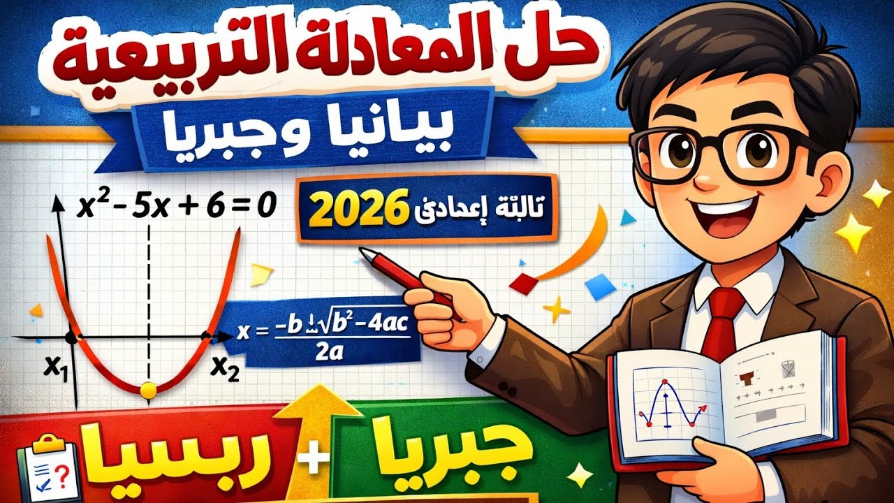 حل المعادلة التربيعية بيانياً وجبرياً | تالتة إعدادي 2026 | شرح سهل + أهم التمارين المتوقعة 👆