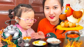 Changcady thi nấu ăn bằng bộ nồi nấu ăn mini, làm món trứng rán, thịt rang, sữa chua dầm screenshot 2