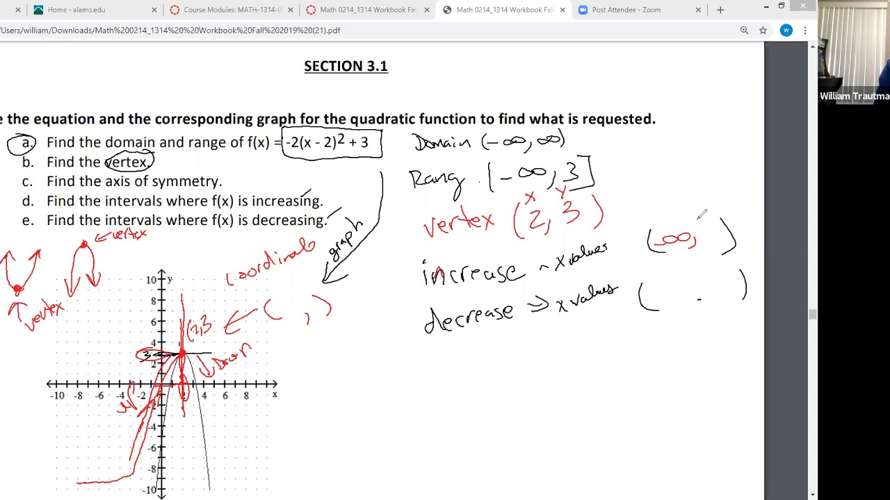 Math 1314 Section 3.1 Quadratic functions (vertex) and models - YouTube
