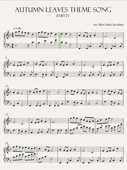 BabyTV - Autumn Leaves Theme Song  Sheet Music