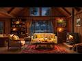 Rainy Night Ambience Warm Jazz Piano Music Fireplace Rain Sounds In Cozy Cabin Retreat 