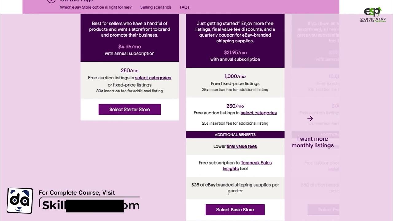 How To Select The eBay Store Plans Subscriptions like, Starter Store