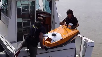 OceanAlpha Unmanned boat surveying on Loire river in Nantes, France
