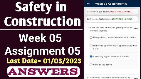 SAFETY IN CONSTUCTION || NPTEL || ASSIGNMENT ANSWER WEEK-5 || 2023 @SHASHIKANTCIVILENGG
