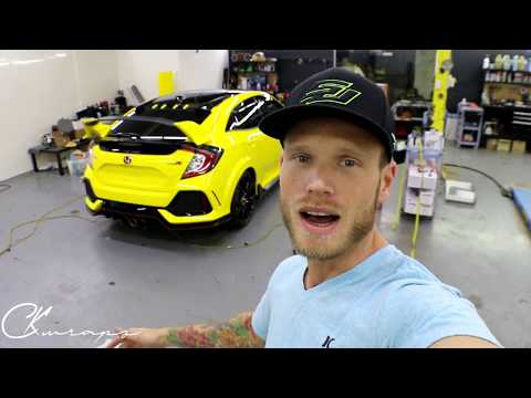 2017 Honda Civic Type R Vinyl Wrapped In Carbon Fiber and Gloss Yellow Finally Finsihed By @ckwraps