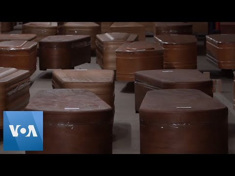 Coffins of Spain Coronavirus Victims in Barcelona Car Park