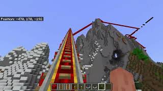 Riding a Cart Around a Giant Mountain and a Cave in Minecraft