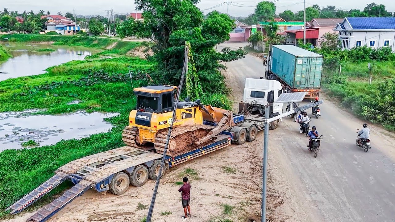 AMAZING! Start Project LANDFILL by Smart Skill Driver 5T Trucks Unloading soilrock &Dozer SHANTUI c3