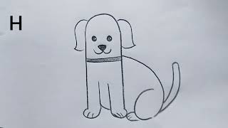 how to draw dog drawing from H letter easy step by step@DrawingTalent