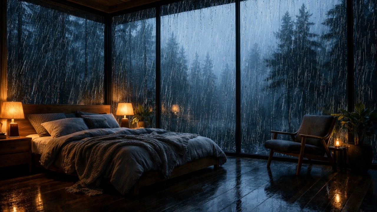 Heavy Rain Sounds at Night | Cozy Cabin ASMR for Deep Sleep & Relax ...
