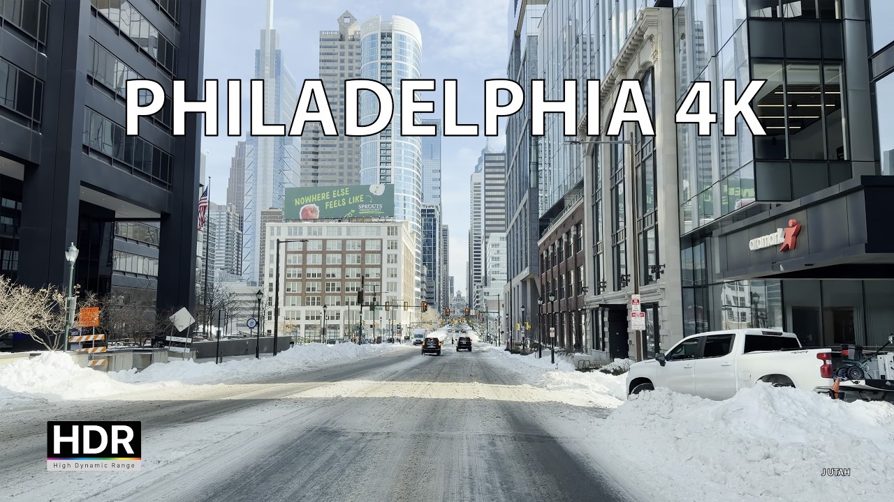 Philly 4K - Post Blizzard Snowstorm - Driving Downtown - USA